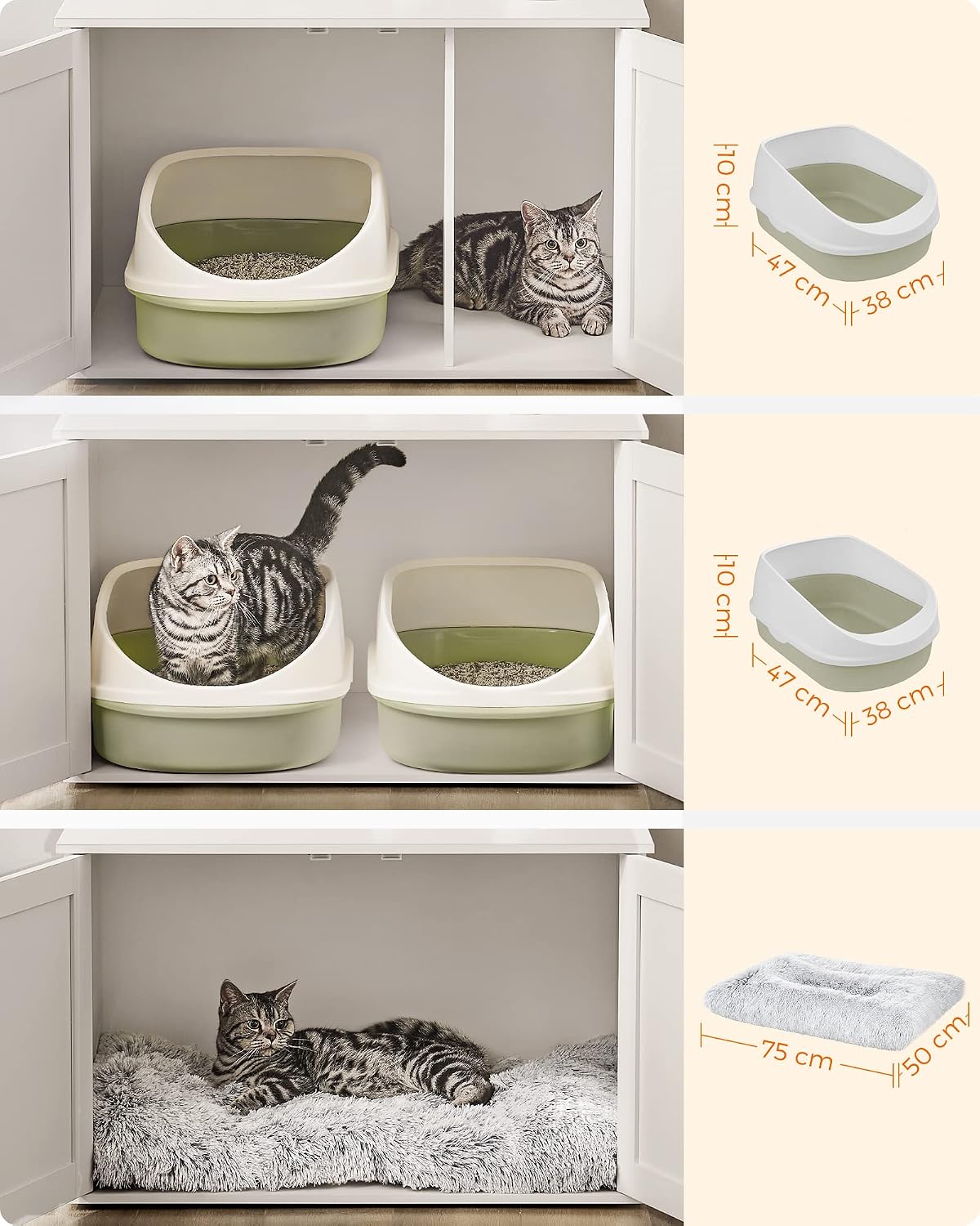 Detalle de Feandrea Maison de Toilettes pour Chat — Cache-litière et niche blanche, 80 x 53 x 50 cm