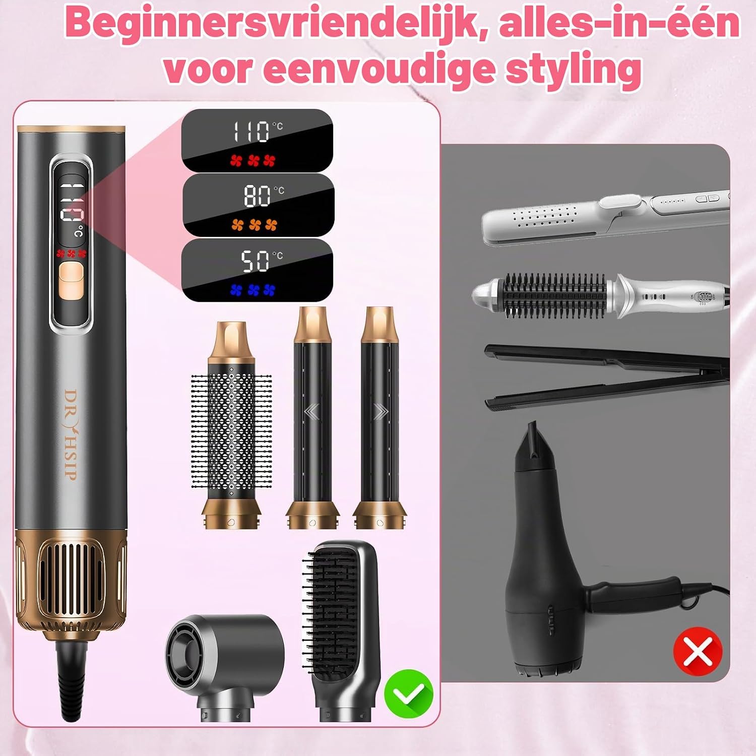 Detalle de AVENHO WT-665 5-in-1-föhnborstel met Auto-Wrap-krullers en lcd-display