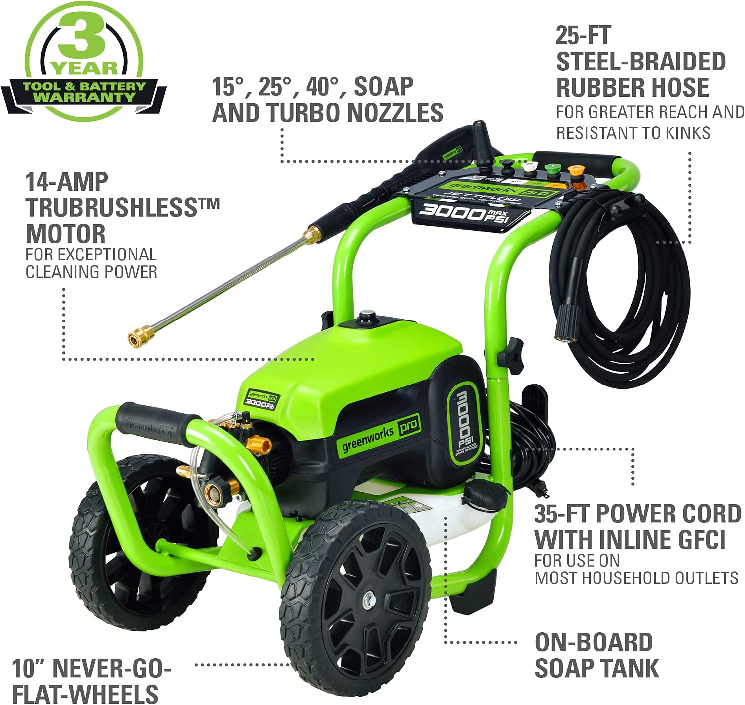 Detalle de Greenworks Electric Pressure Washer 3000 PSI