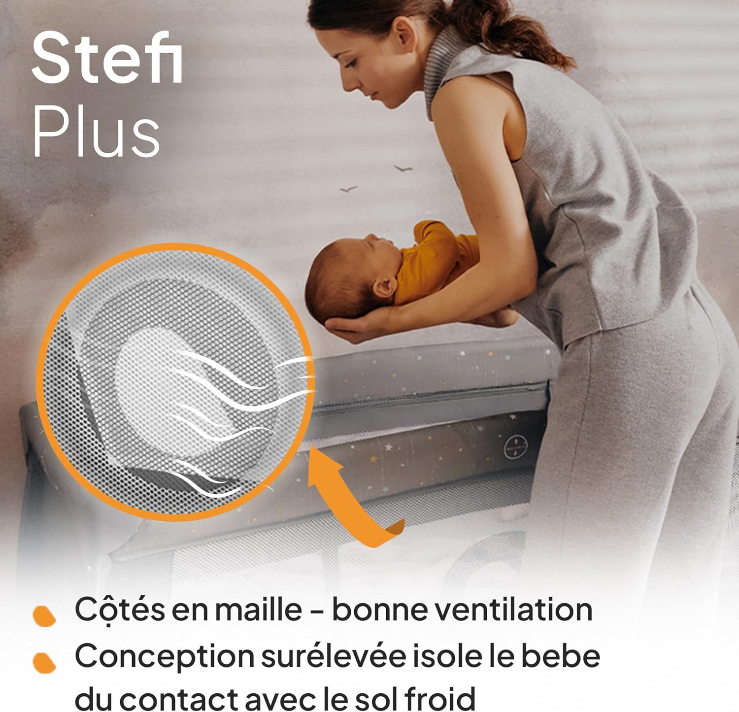 Detalle de LIONELO Stefi – lit bébé jusquà 15 kg avec entrée latérale et LockGuard, pliage rapide, sac de transport (GREY/Beige)