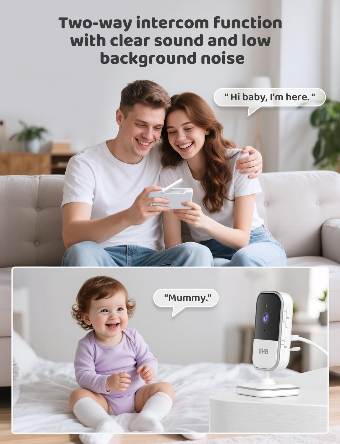 Thumbnail 5 de GHB Baby Monitor with Camera and Night Vision – 5'' 720P HD, VOX, 2-Way Audio, No App or Wi‑Fi