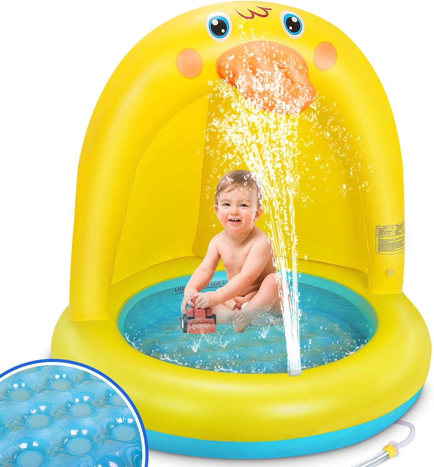Thumbnail 1 de Planschbecken Für Kinder – BabyPool mit Entchen-Design, UV-Schutz und aufblasbarem Sprinkler