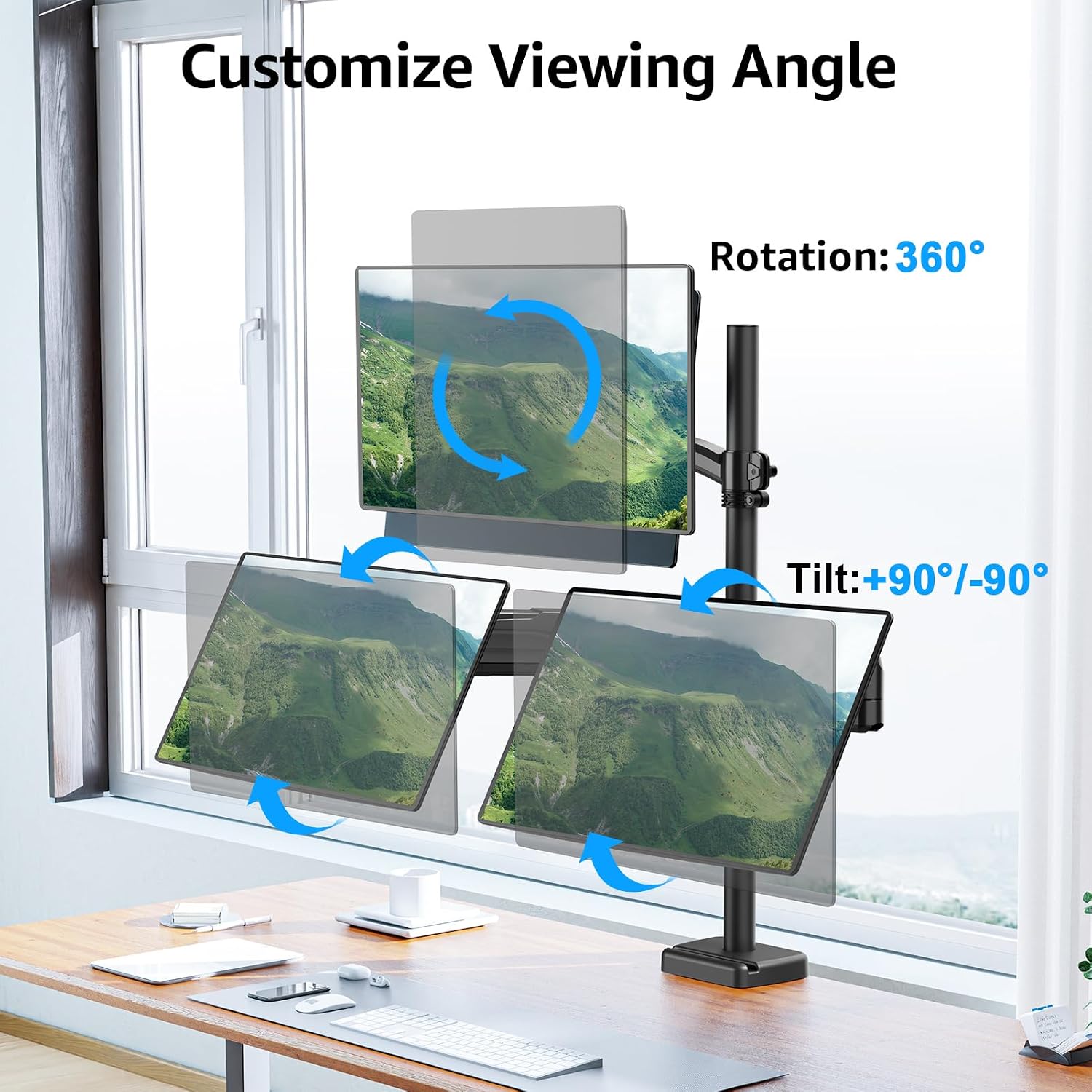 Detalle de MOUNTUP Monitor-Halterung für 3 Monitore EU6013A (bis 32"), dreifacher Monitorarm mit Höhenverstellung