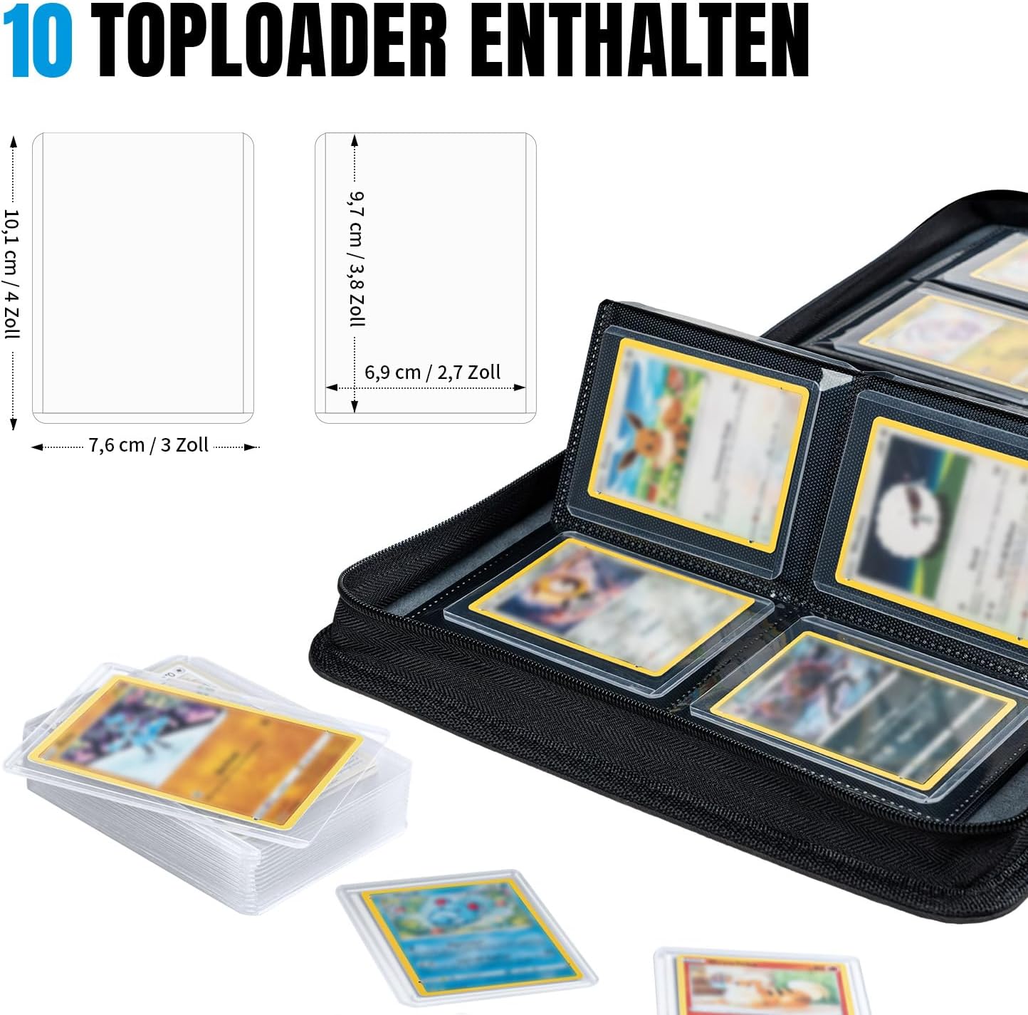 Detalle de Tolesum Toploader Sammelkarten Album – 112 Toploader, 4 Fächer pro Seite, inkl. 10 Toploader Hüllen