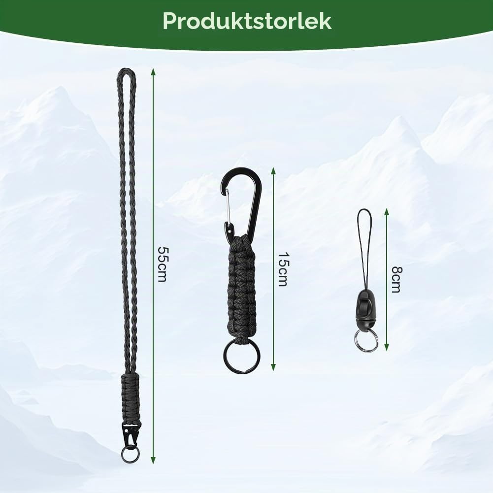 Thumbnail 1 de Vicloon paracord-nyckelring med metallring och avtagbar flätad snodd