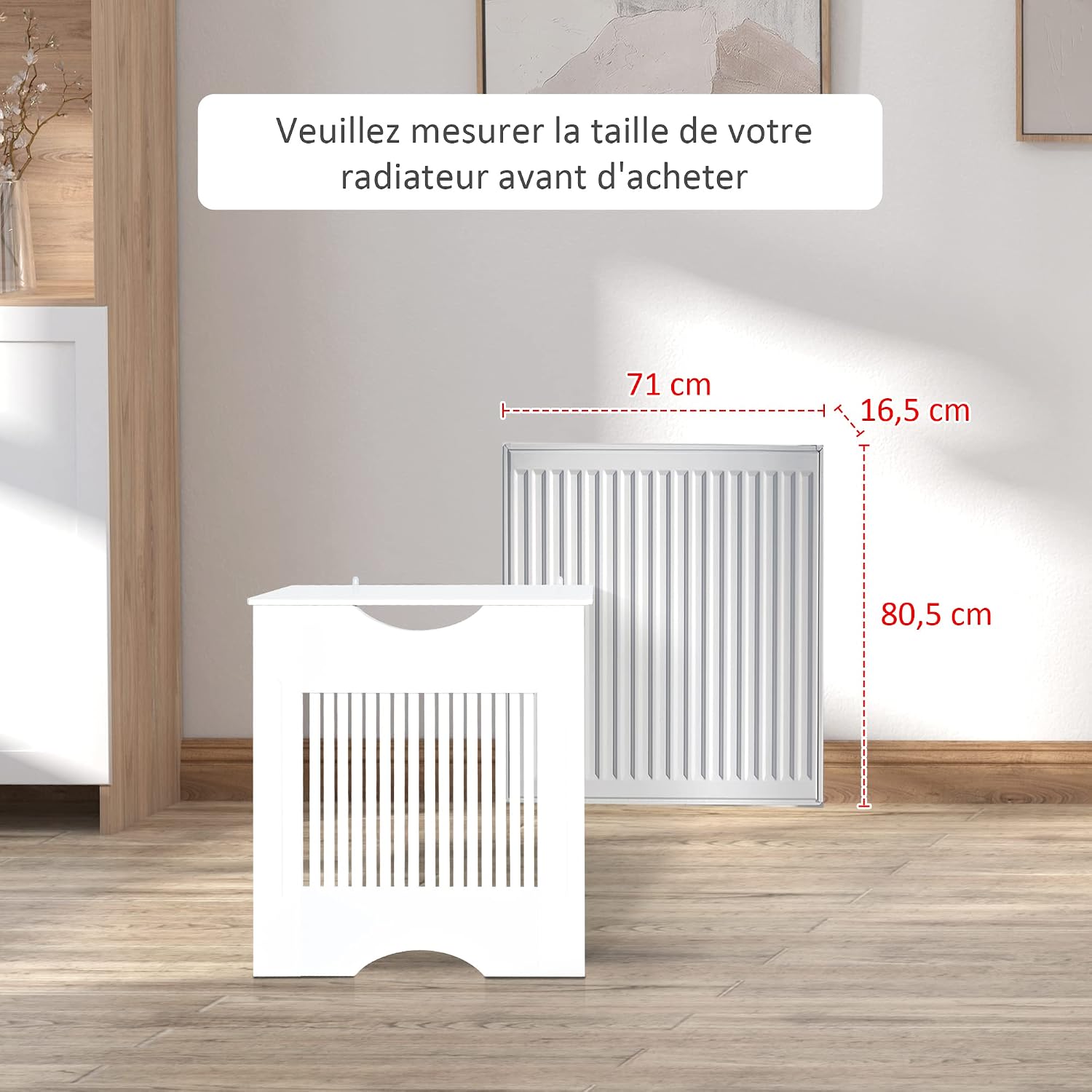 Thumbnail 2 de HOMCOM Cache-radiateur à Lattes blanc 78x82 cm