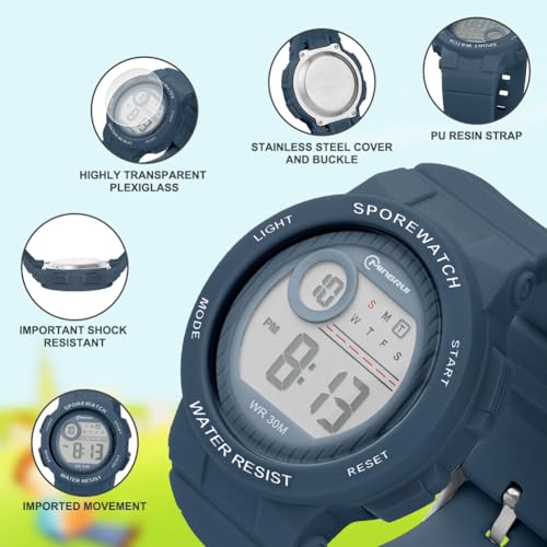 Detalle de OFFCUP Reloj Infantil LED: reloj digital para niños 3–11 años, resistente al agua 30 m, azul