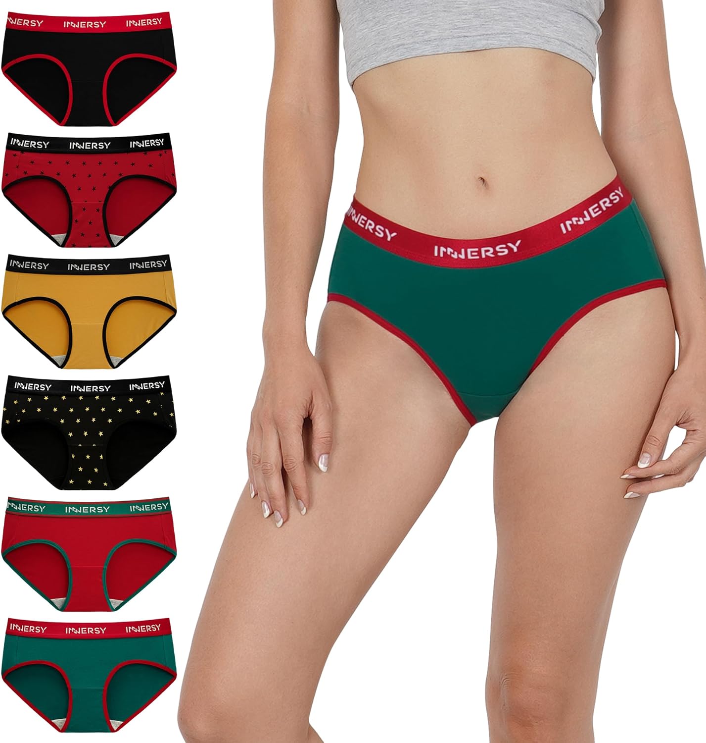 Detalle de INNERSY Damen Slip 6er Pack – bequeme Baumwollunterhosen im sportlichen Hipster-Schnitt