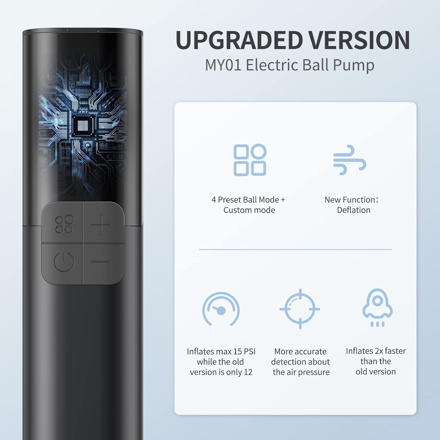 Detalle 2 de Pumteck MY01 Electric Ball Pump with 4 Preset Modes, Pressure Gauge, Inflation & Deflation (Max 15 PSI)