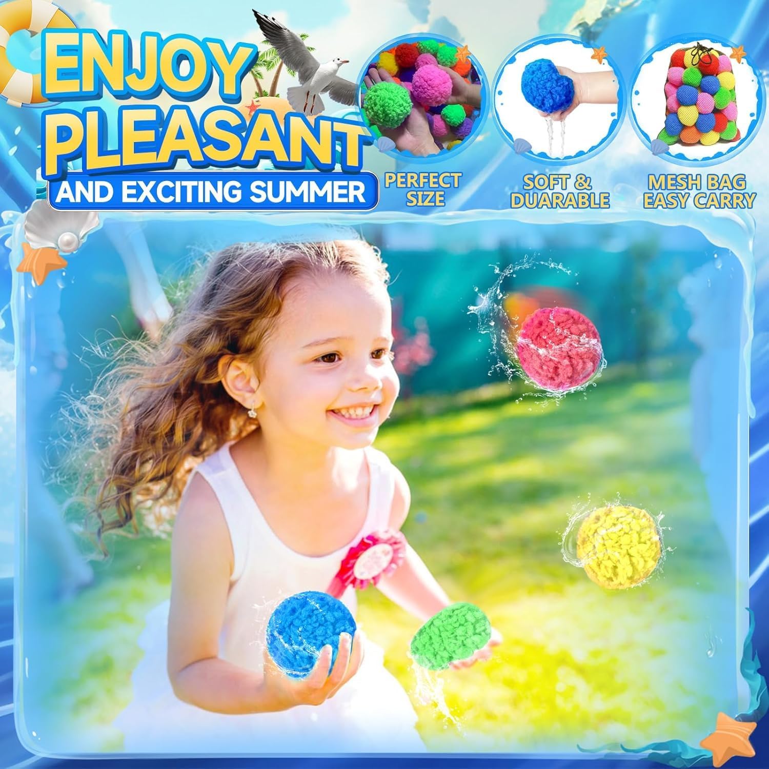 Detalle de BEFANS 60 Pcs Reusable Water Balls — Colorful, Washable Water Toys for Summer Fun