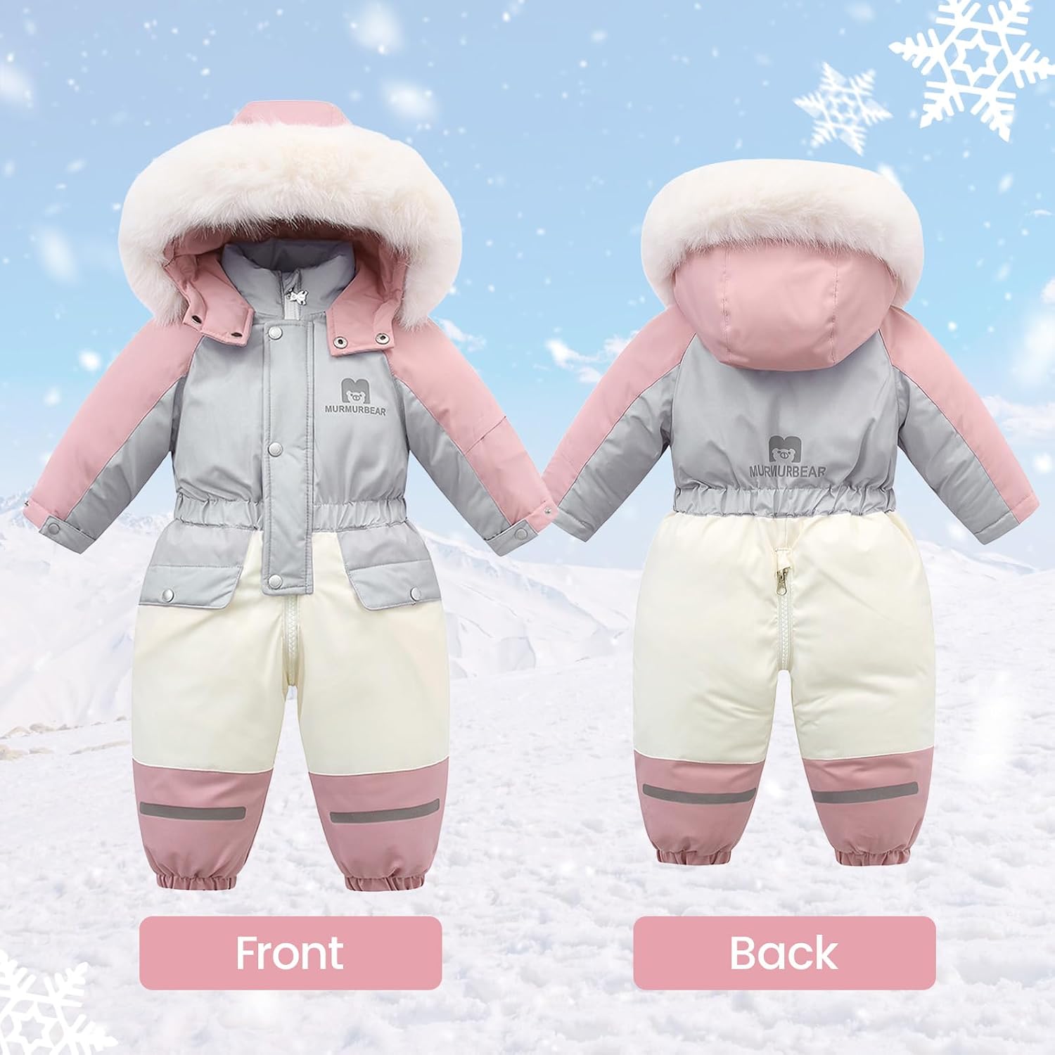 Detalle 1 de JiAmy Kids One-Piece Snowsuit, Fleece-Lined with Faux-Fur Hood