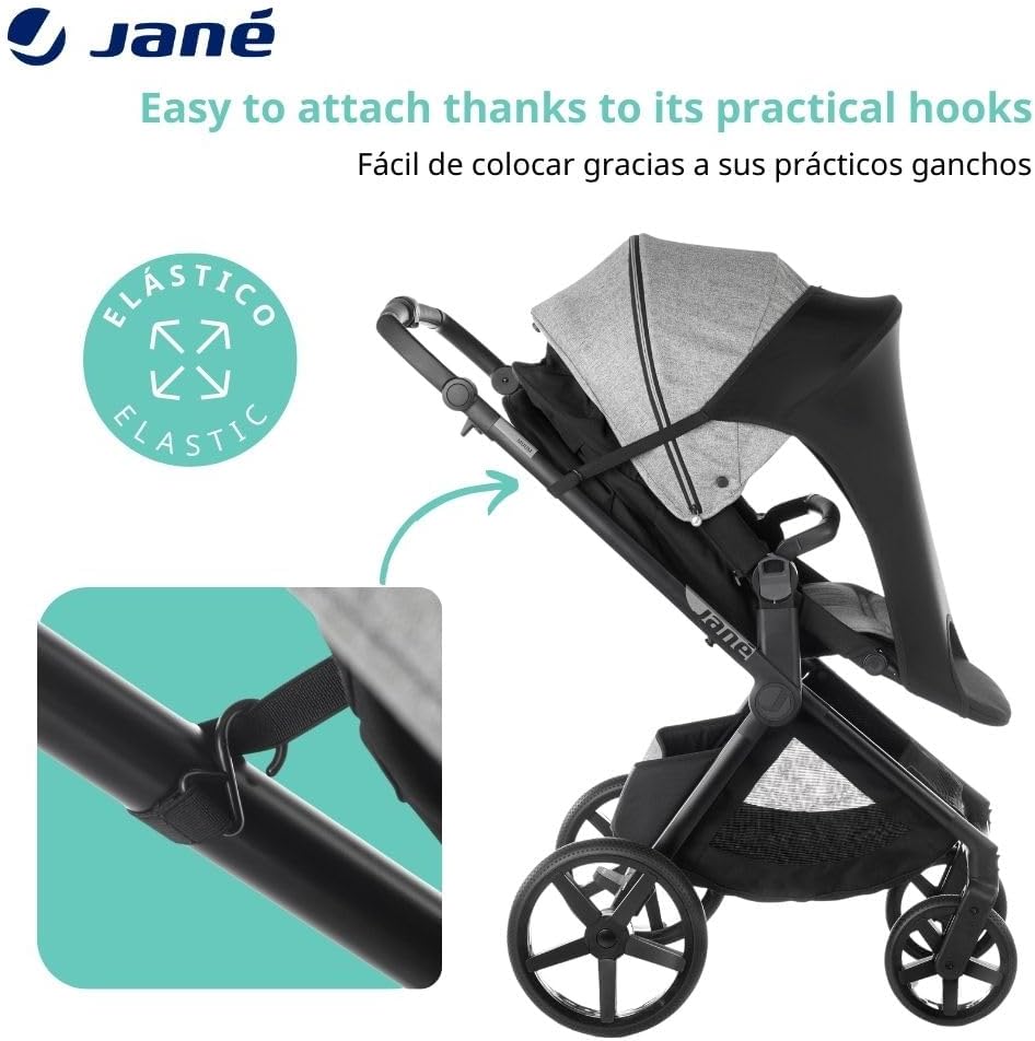 Detalle de Jané Protection Solaire Poussette UPF 50+ — Universelle, Élastique et Respirante (Noir)