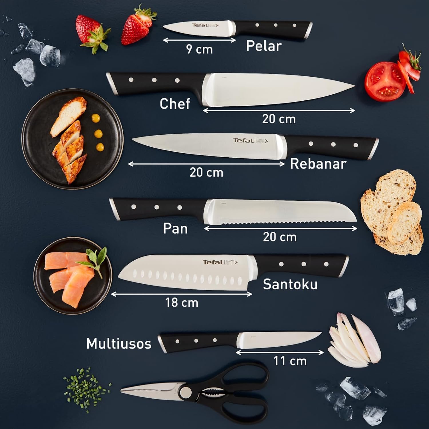 Detalle de Tefal Ice Force - Juego de 7 Cuchillos 🎯 Acero Inoxidable