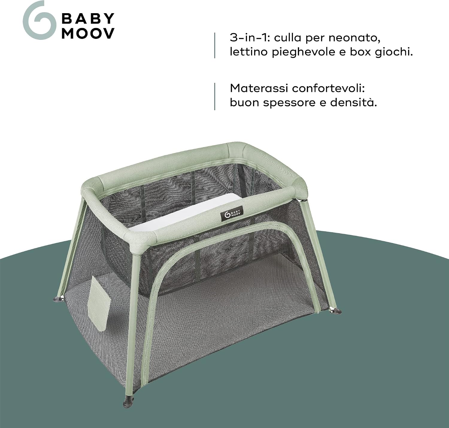 Detalle de Babymoov Lettino Moov and Comfy 3 in 1: culla, lettino e area giochi fino a 4 anni