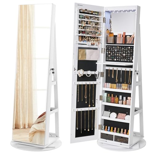 SONGMICS BERIT JJC007W01 specchio portagioie girevole con LED e serratura