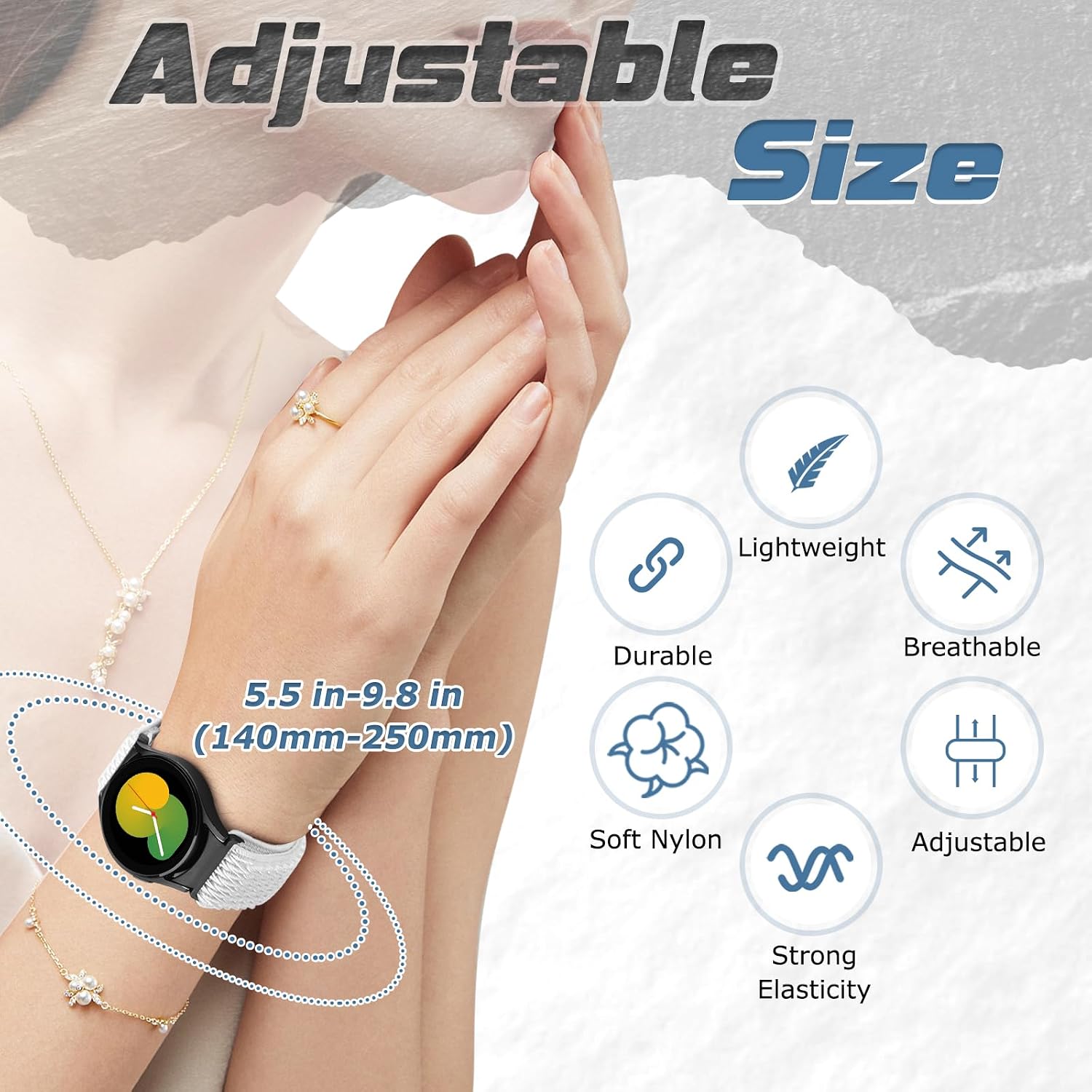 Detalle de Yunshare Stretch Nylon Solo Loop elastic watch straps for Samsung Galaxy Watch 6/5/4 (40–47mm) and Watch 5 Pro