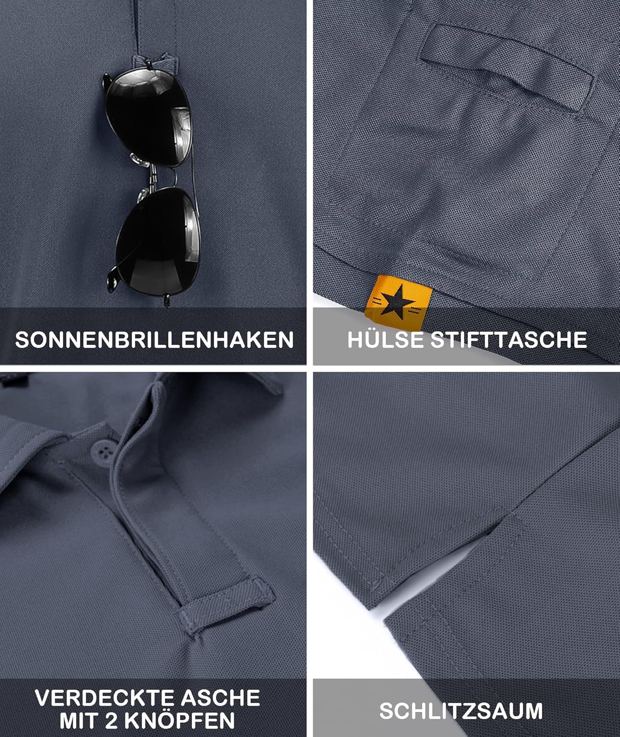 Detalle de JACKETOWN Poloshirts Herren Kurzarm – atmungsaktives, schnelltrocknendes Golf-/Tennis-Poloshirt mit Knopfleiste