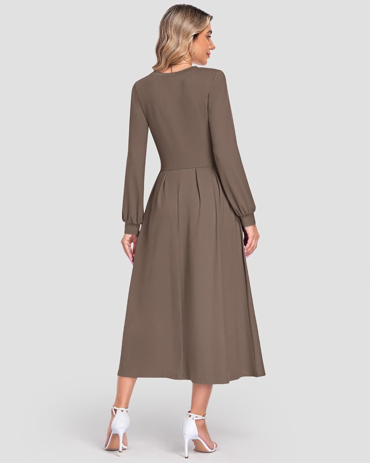 Detalle 2 de MOLERANI Women's Long-Sleeve Maxi Dress with Pockets, High Waist and A-Line Knit