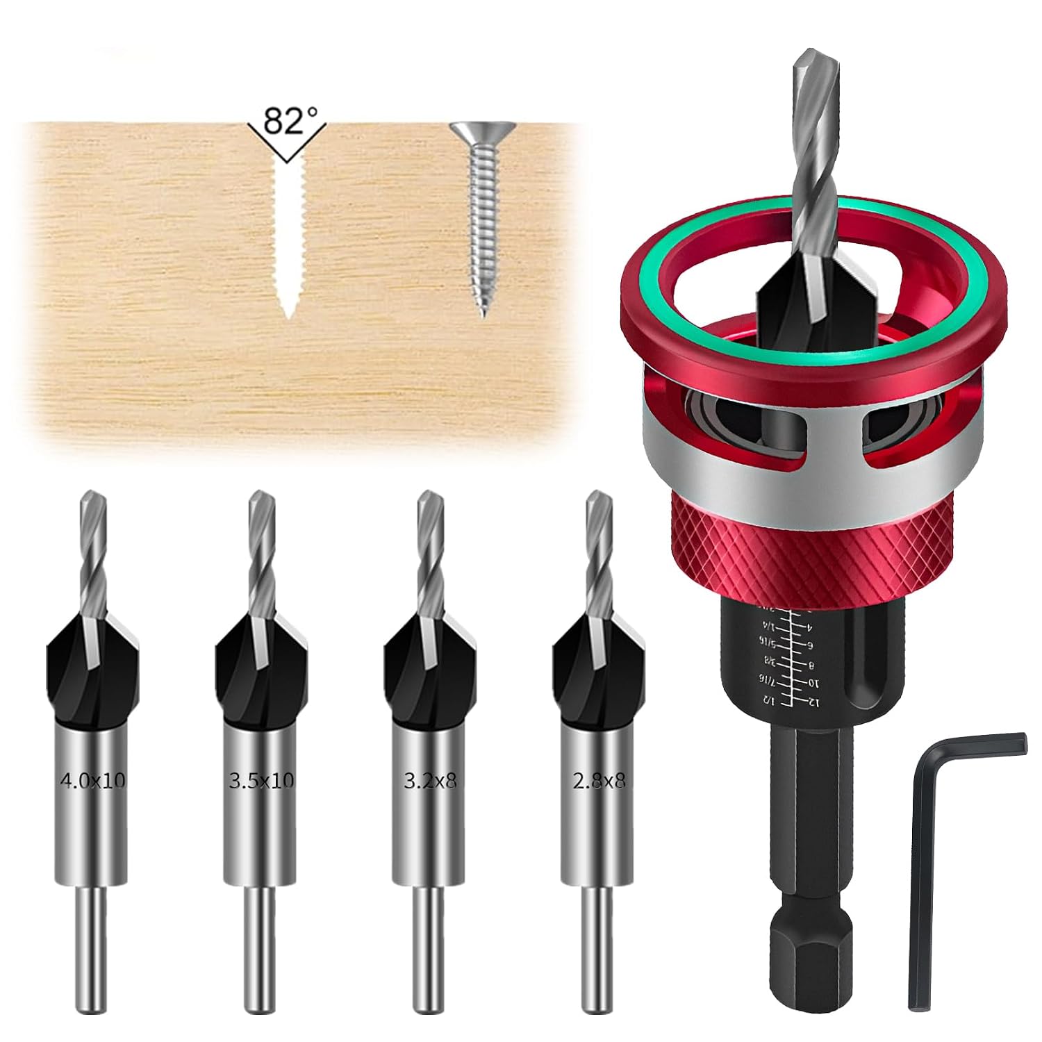 6-tlg. Kegelsenker-Bohrer-Set mit 1/4" Hex-Schaft – präzise Senkungen in Holz