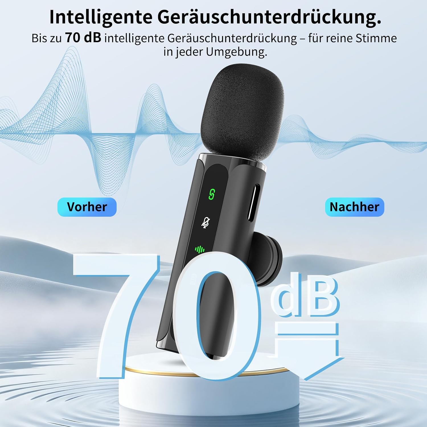 Detalle de ZOOYAUE Kabelloses Lavalier Mikrofon: Zwei drahtlose Ansteckmikrofone mit Hall-Effekt und Vielseitigkeit für Smartphone, PC und Kamera