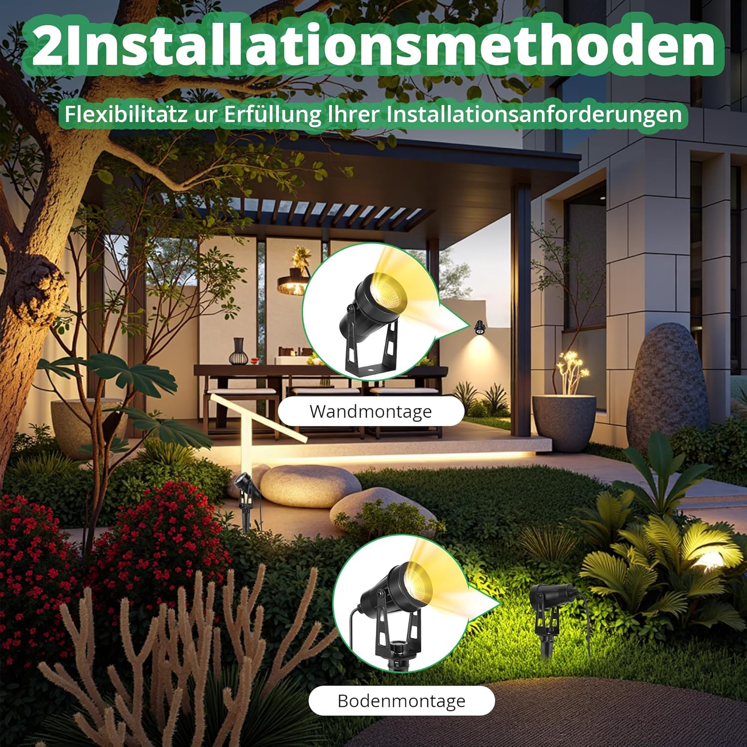 Thumbnail 5 de HUAEU LED-Gartenbeleuchtung 26 m Bodenstrahler-Set (8-in-1), 3000K Warmweiß, 12V, IP65