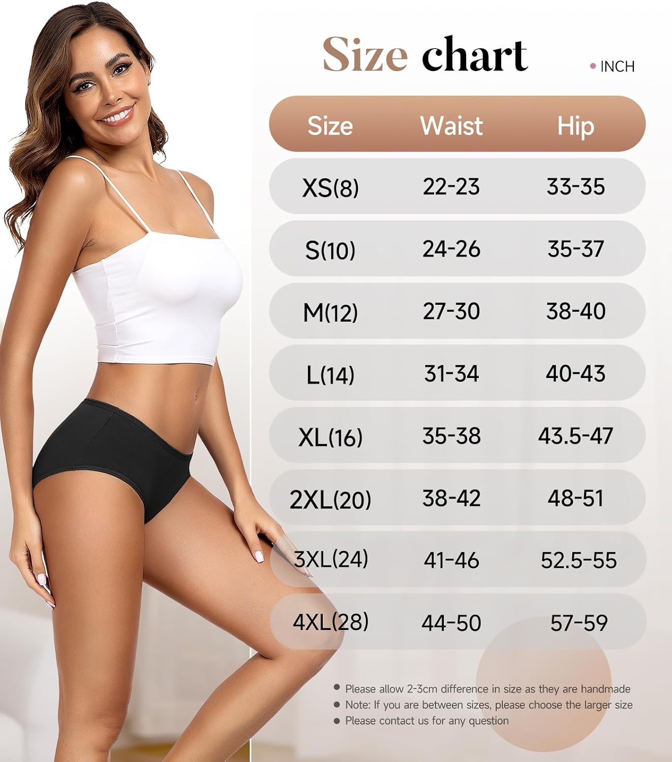 Detalle de TANSTC Women's Low-Rise Cotton Briefs, 6-Pack, 95% Cotton with Gentle Stretch