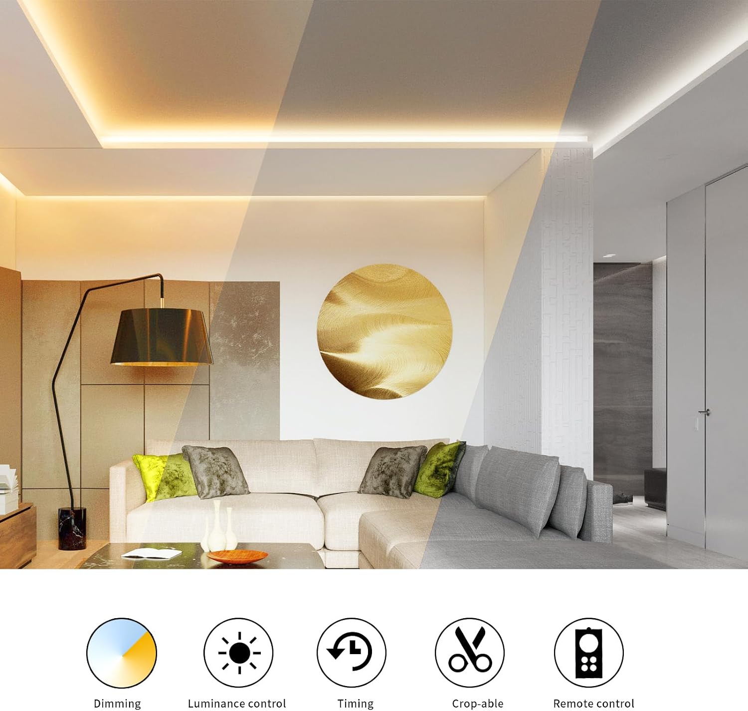 Thumbnail 2 de SIRYYUI CCT COB LED Strip Lights 10m: Dimmable 2700K–6500K, 24V Tunable White with RF Remote
