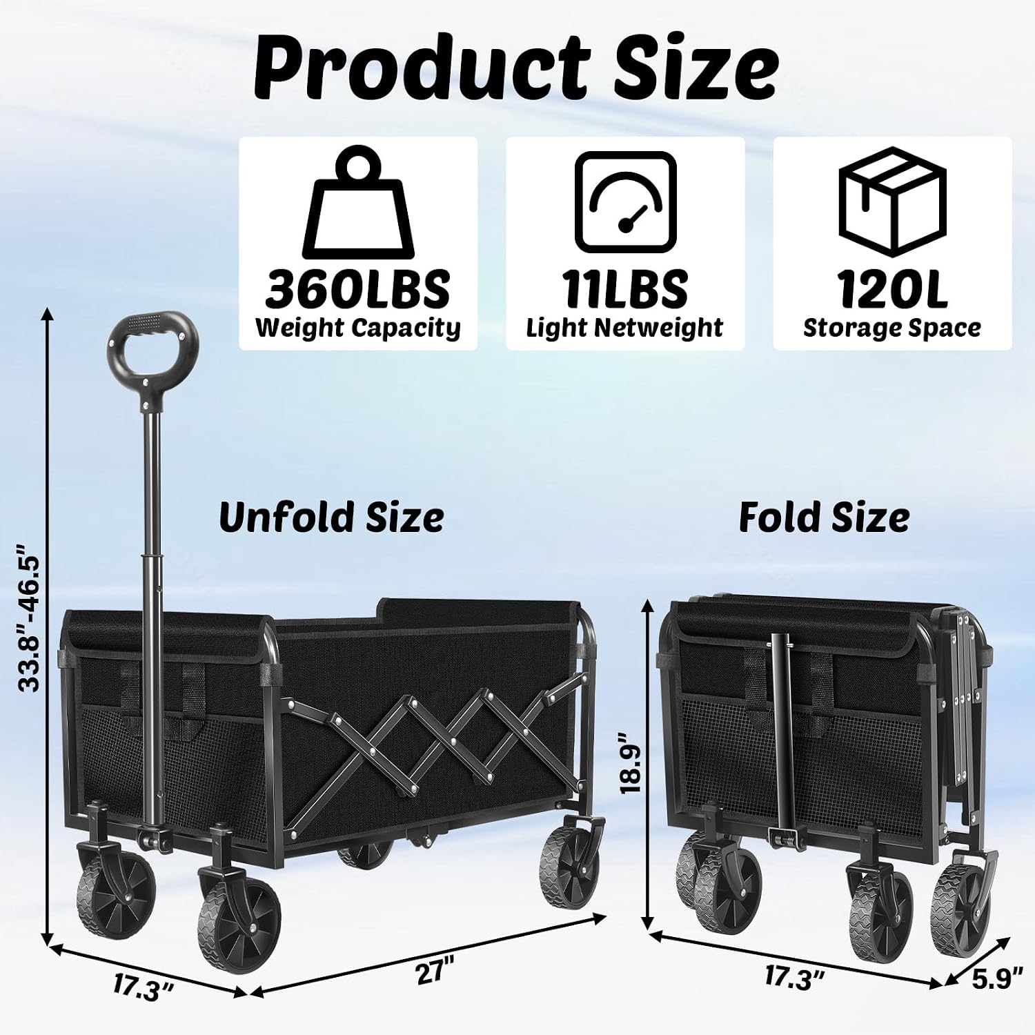 Detalle de TOKXTIK wagon cart Folding Utility Wagon, 280 lb Capacity, Adjustable Handle