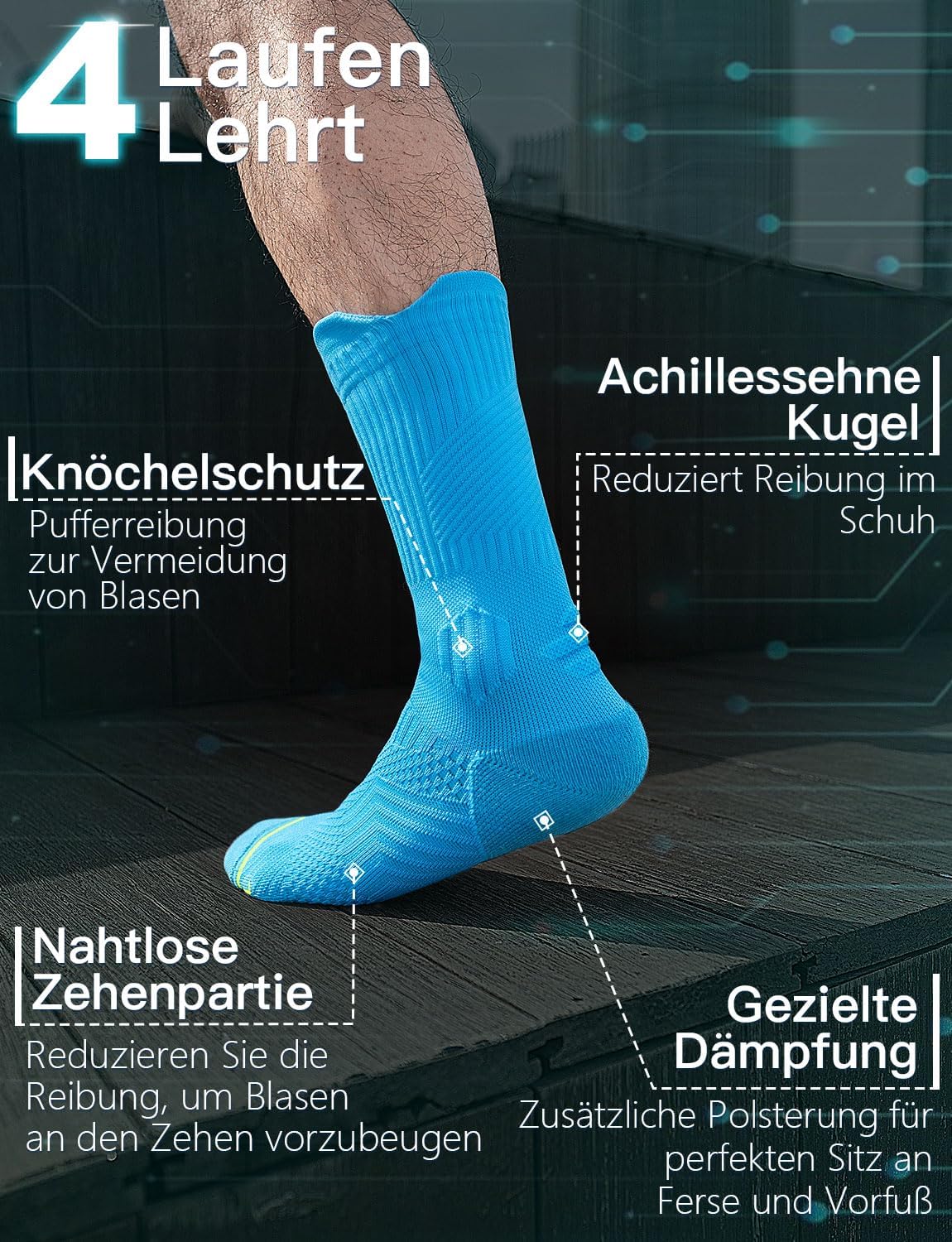 Thumbnail 3 de Juclise Laufsocken Kompressions Wandern Bambus Coolmax – Anti-Blasen, 15–20 mmHg