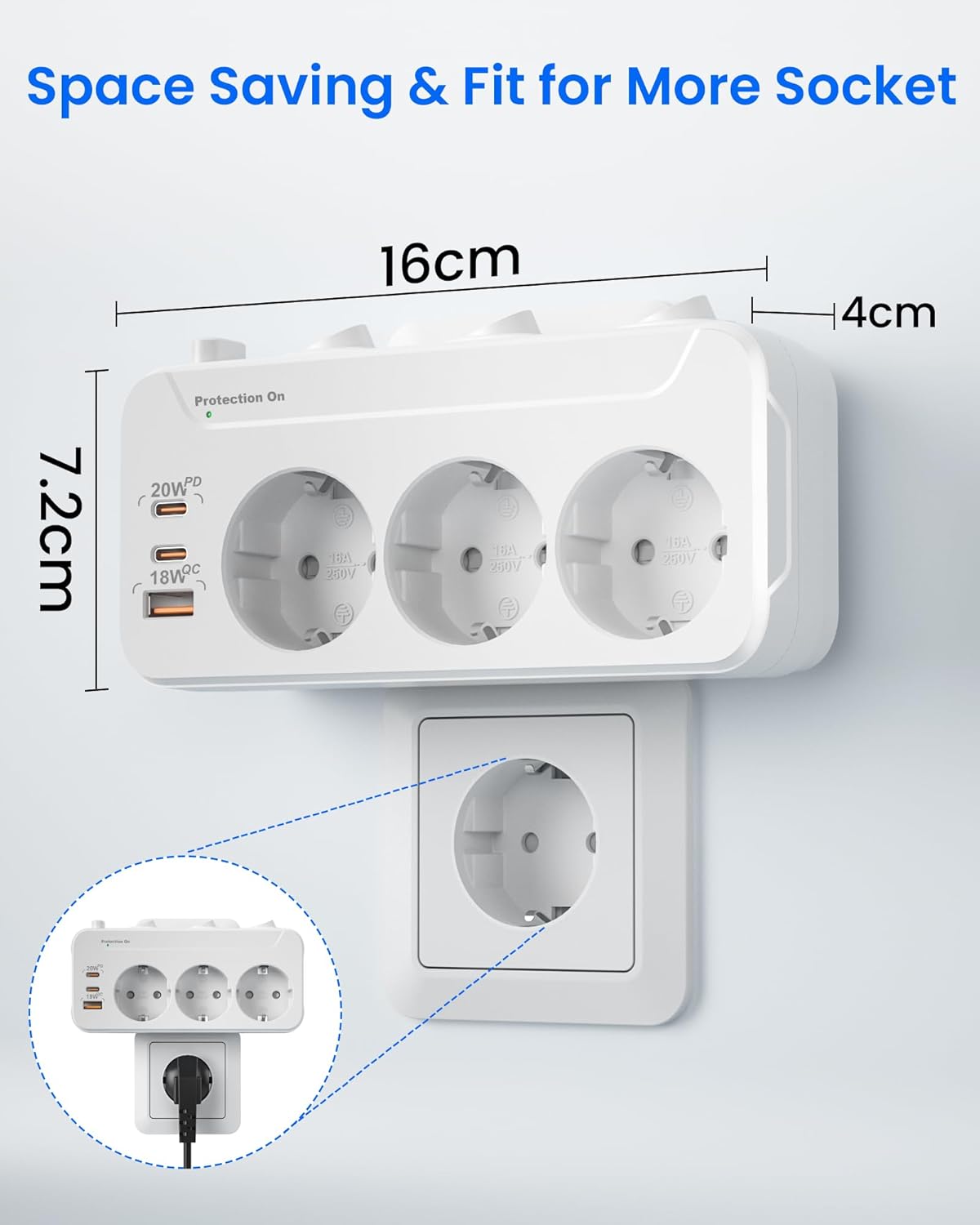 Thumbnail 6 de Ladron Enchufes USB C 6 en 1 PD20W QC18W Blanco