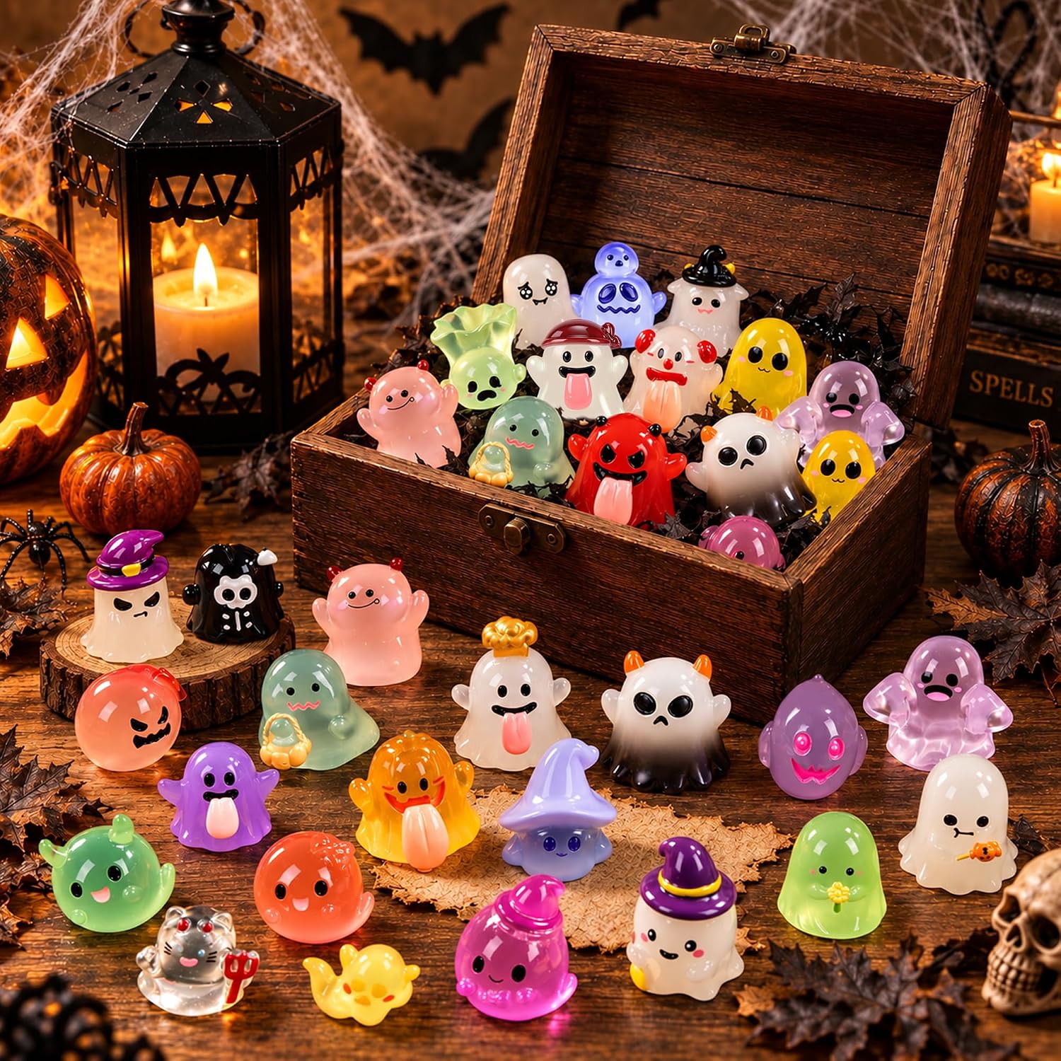 Thumbnail 3 de QAUYETM Halloween Mini Ghost Figurines, 44-Style Glow-in-the-Dark Resin Set