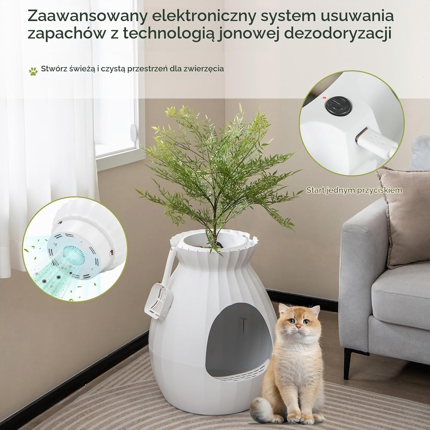Detalle de FANTASK Kuweta dla kota 2 w 1, 63 l, ABS, elektroniczne usuwanie zapachów