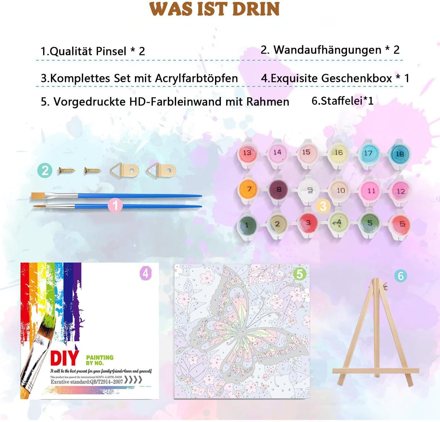 Detalle 2 de Gemartmall Malen nach Zahlen 20x20 cm Schmetterling
