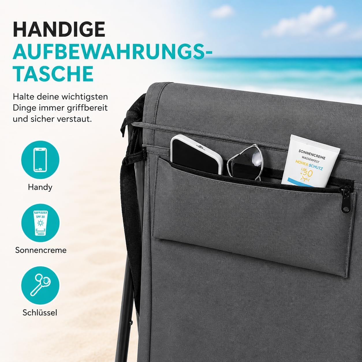 Detalle de Intimo Living 2er Set Strandliegen mit stufenlos verstellbarer Rückenlehne – Grau