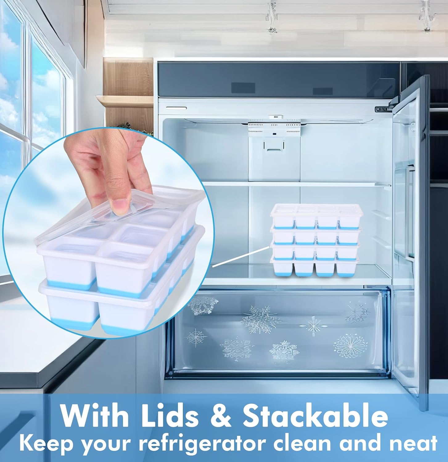 Detalle 2 de JRISBO Large Ice Cube Moulds (4.5cm square) with Lids — set of 2 silicone trays