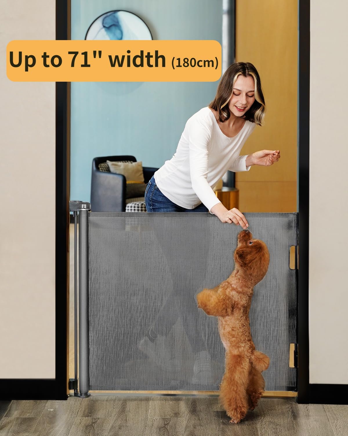 Thumbnail 1 de Retractable Mesh Safety Baby or Dog Gate (86cm Tall) – Expands up to 180cm, Grey