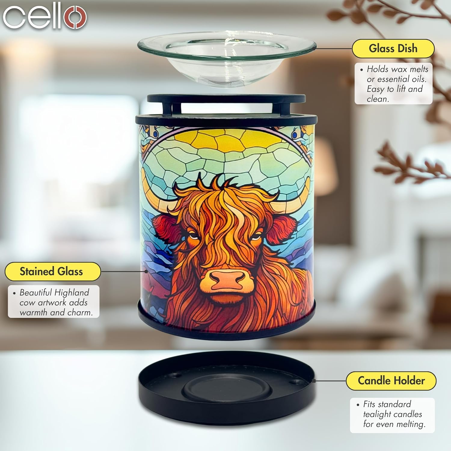 Thumbnail 2 de Cello Cello Tealight Wax Warmer – Highland Cow Design scented oil candle warmer