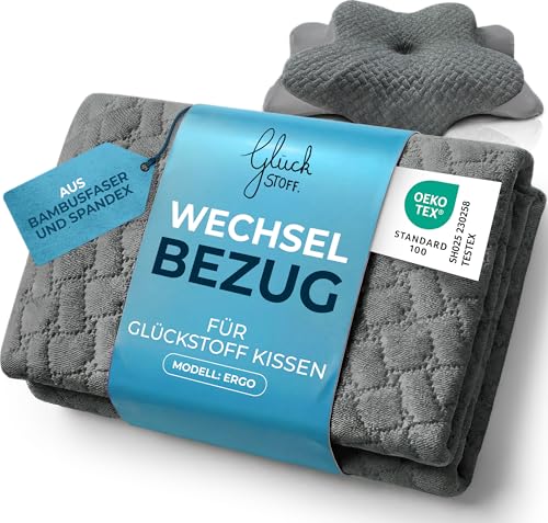 Detalle de Glückstoff Kissenbezug Ergo – Bambusfaser, Grau, Ersatzbezug für Ergonomisches Kissen