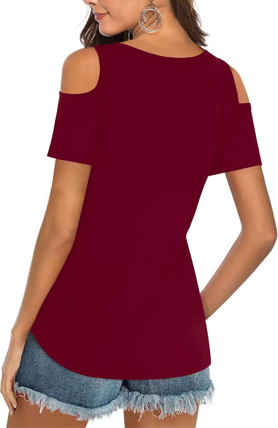 Detalle de Elesomo ladies cold shoulder V-neck summer top (short sleeve, casual T-shirt style)