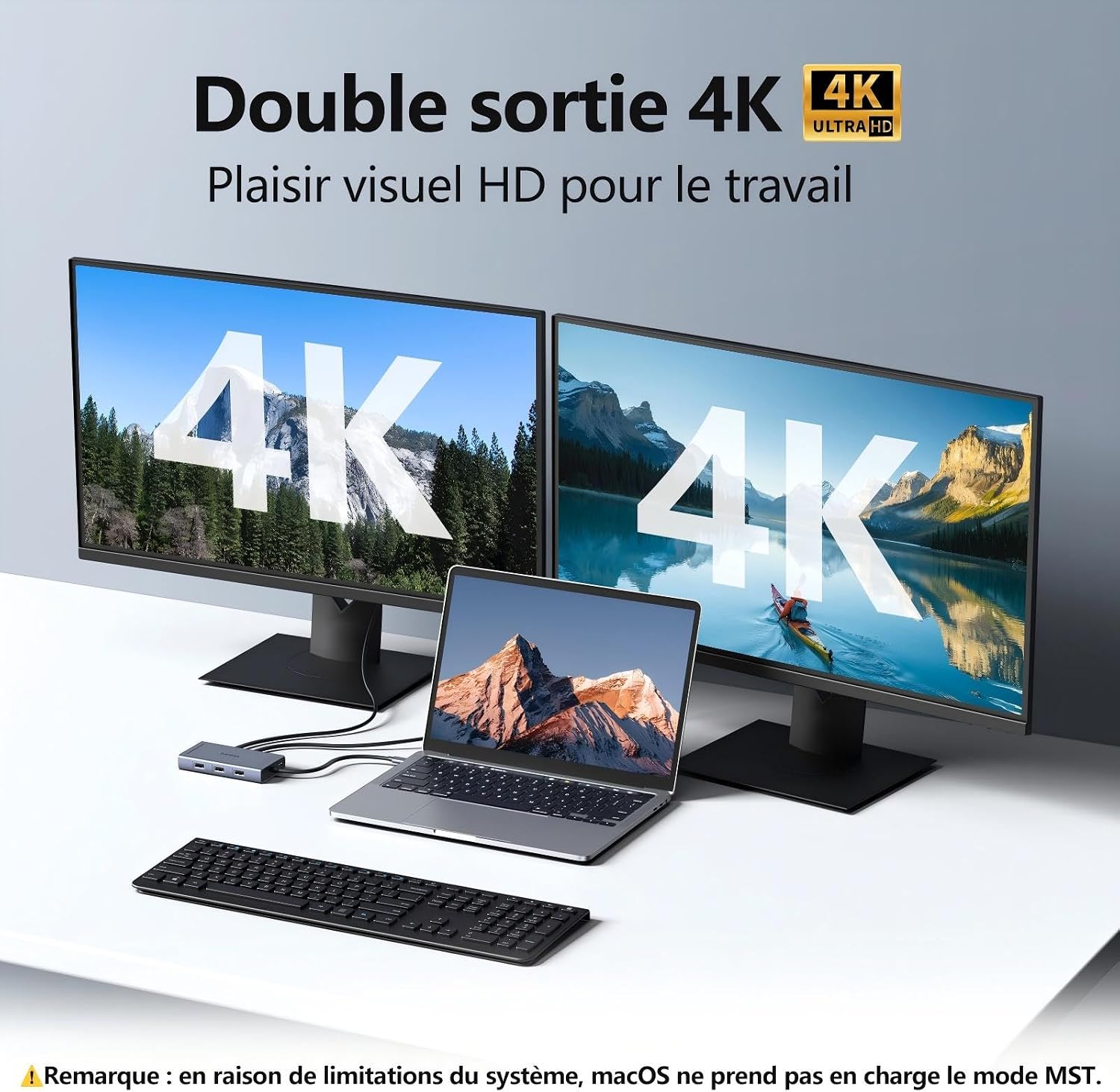 Detalle de Dock USB C double moniteur 9 en 1 : station d’accueil USB‑C avec double affichage HDMI + DisplayPort, VGA et recharge 100 W