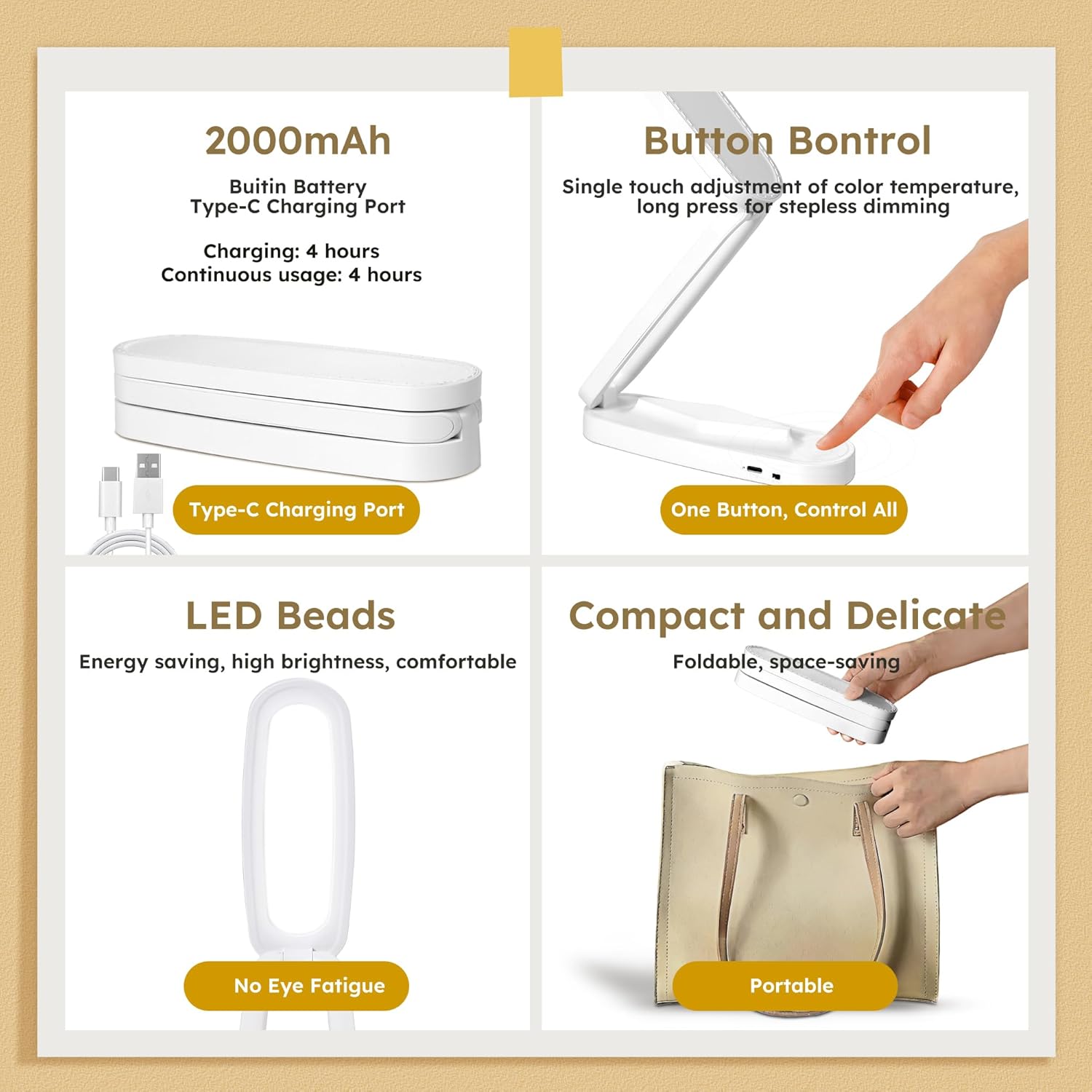 Detalle de Overcomo Rechargeable LED Desk Lamp 3 settings