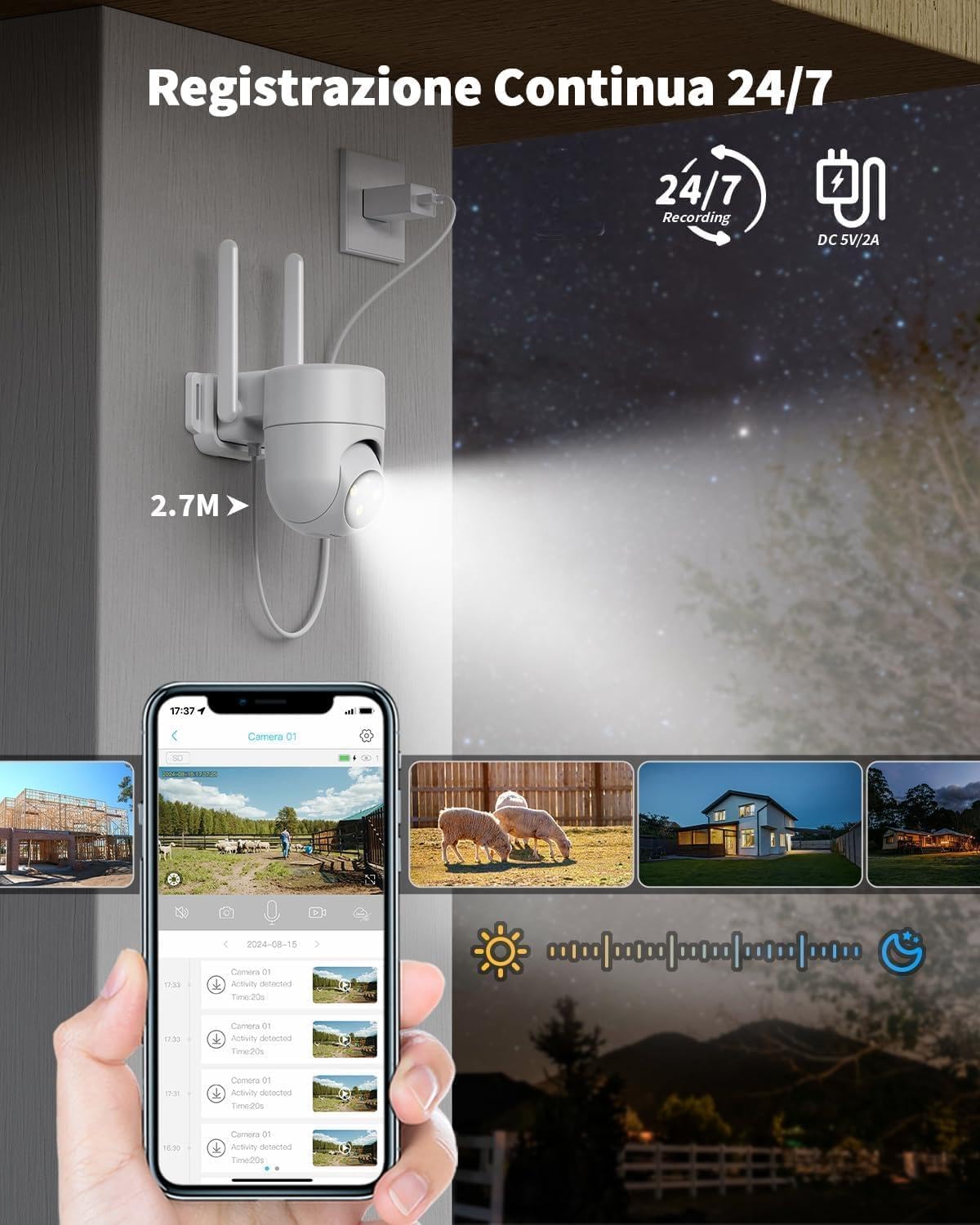 Thumbnail 2 de NUASI 4G LTE Telecamera 2K PTZ 360° con AI Rilevamento Umano, Visione Notturna a Colori e Audio Bidirezionale