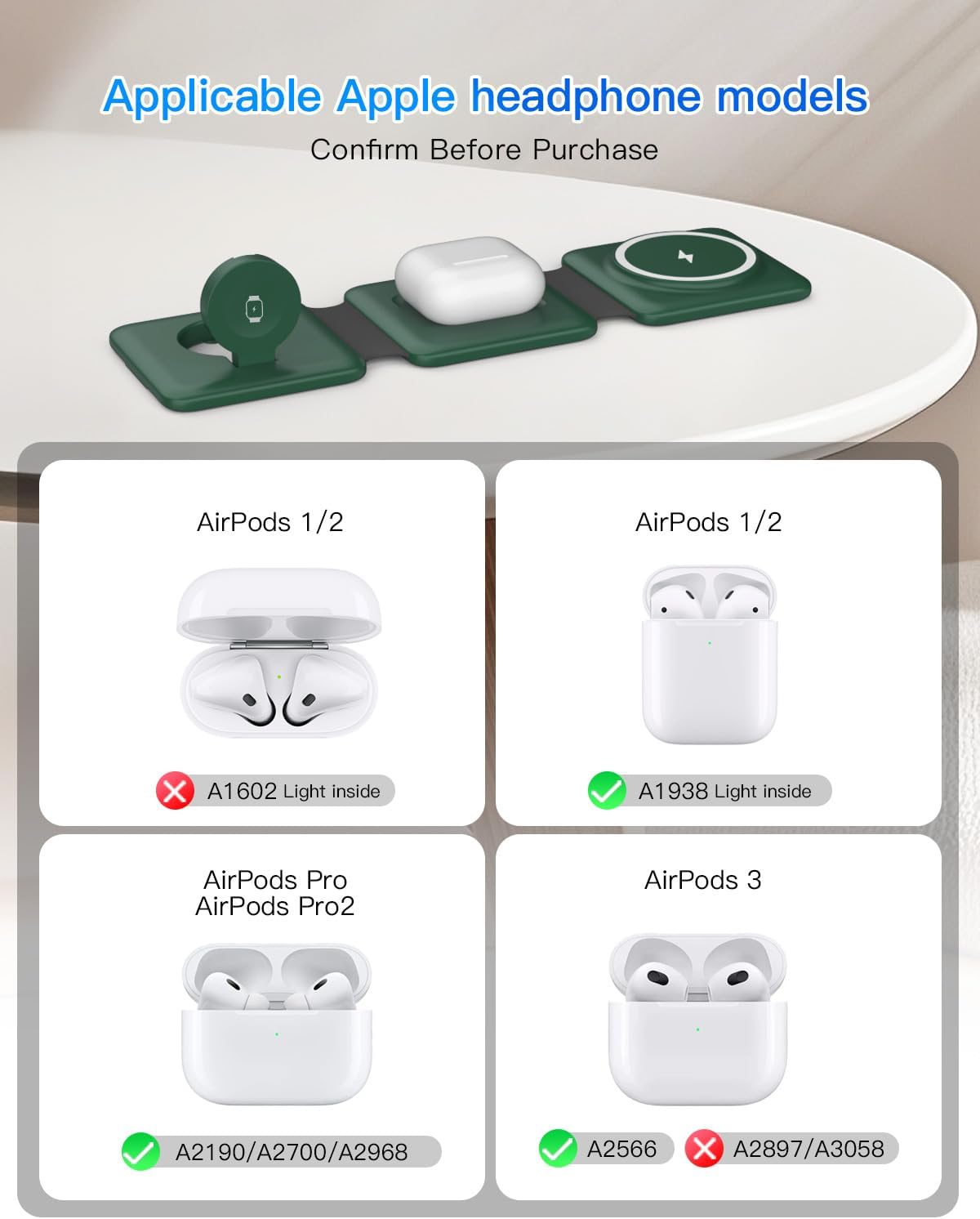 Detalle de Iseyyox 3-in-1 Wireless Charger Station (Foldable Travel Dock) for iPhone, Watch, and AirPods
