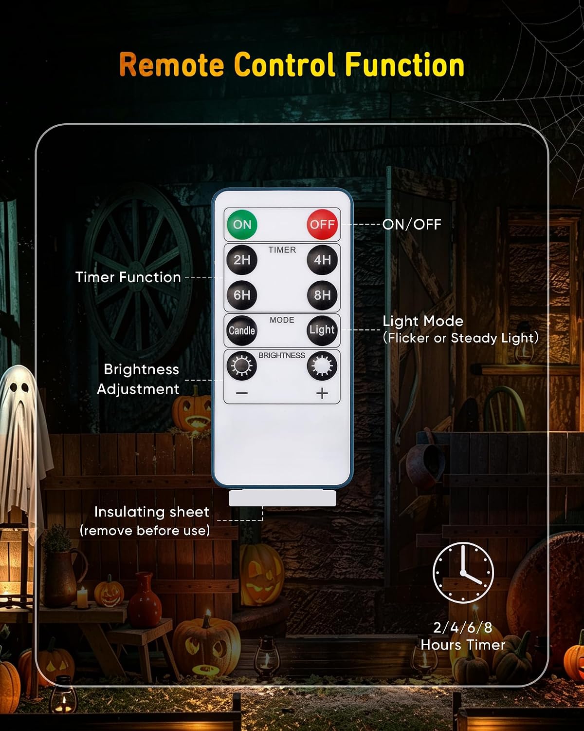 Detalle de AMAGIC CLTY Pumpkin LED Tealights, 2-Pack with Remote, Flicker and Timer