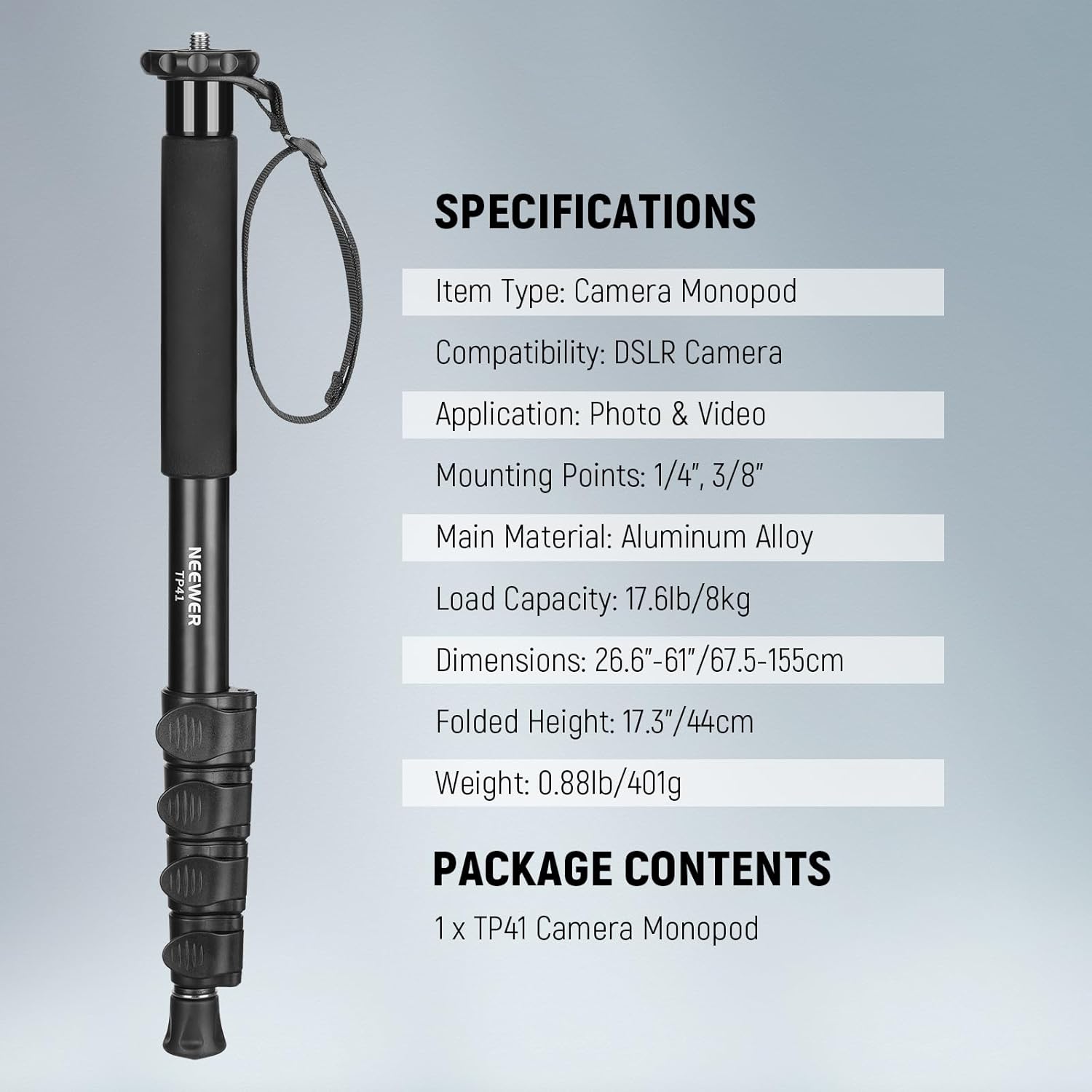 Thumbnail 6 de NEEWER 155 cm Kamera-Monopod (Einbeinstativ) TP41 aus Aluminium mit 1/4- und 3/8-Adapter
