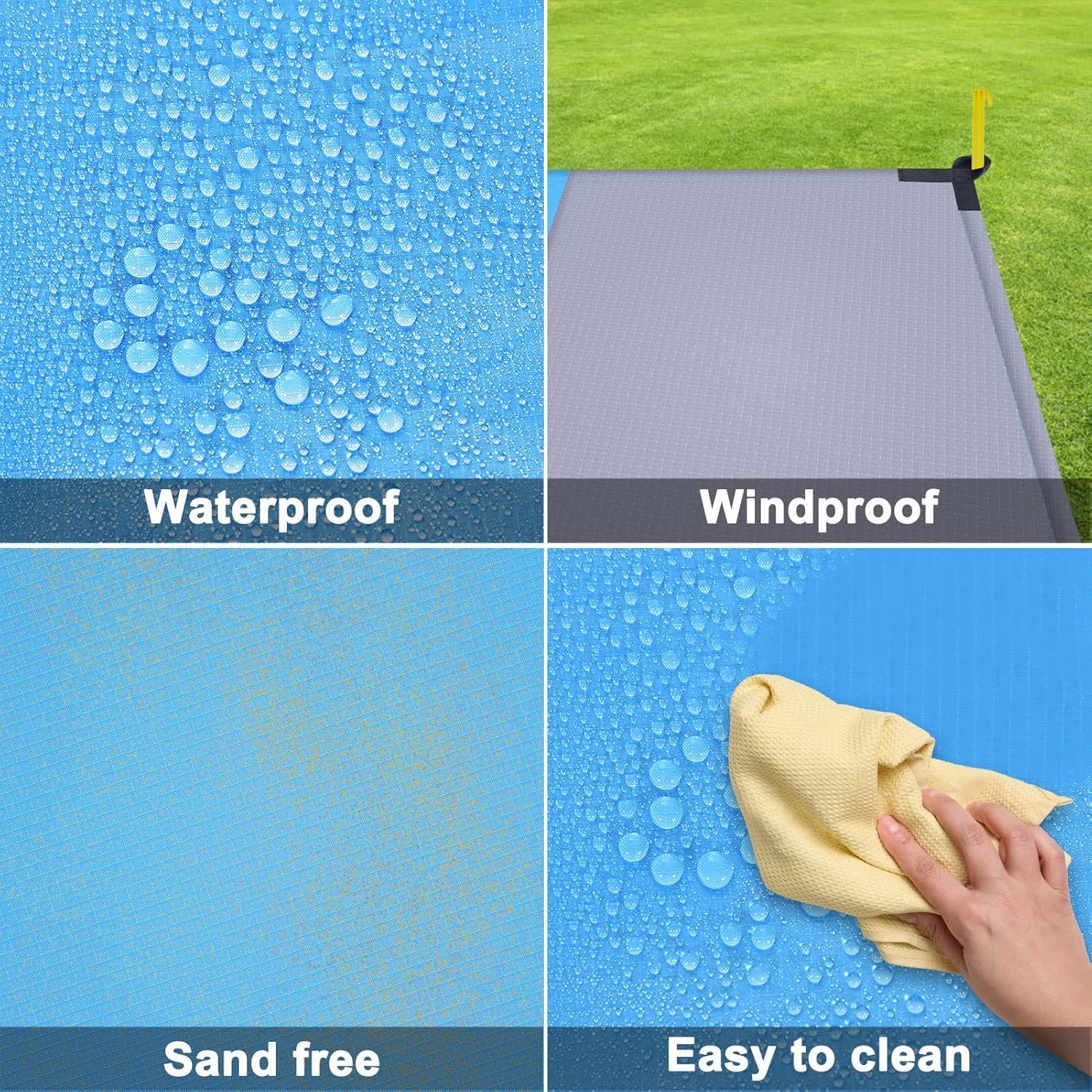 Thumbnail 6 de OUGEP Beach Blanket: 230 x 200 cm Waterproof Picnic Blanket in Blue