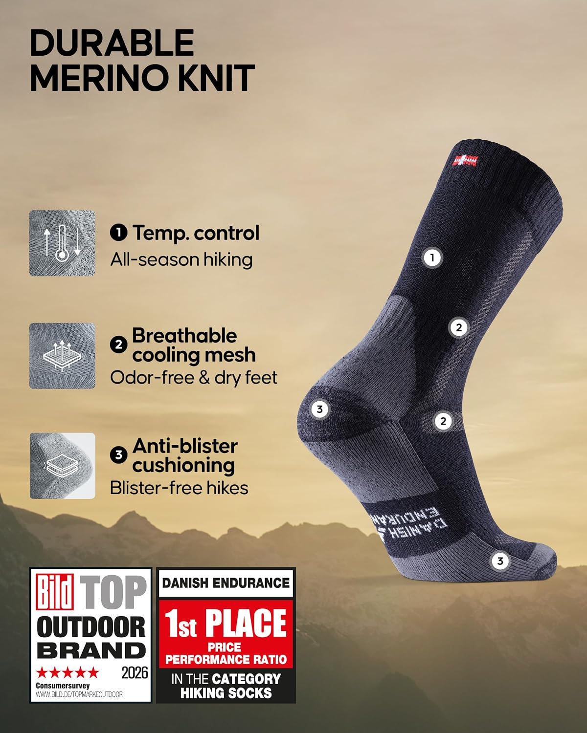 Detalle 2 de DANISH ENDURANCE Hiking Socks 3-Pack