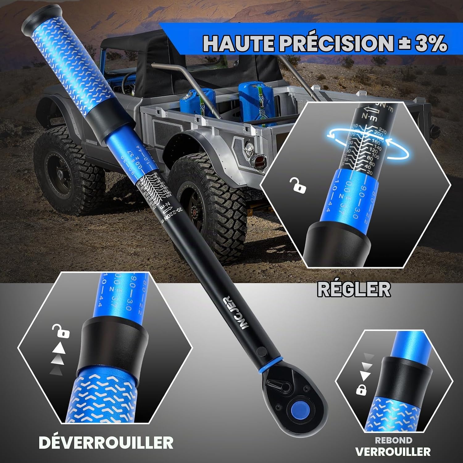 Detalle 2 de INGJER IJ12NEW2201D momentsleutel 1/2 inch, 20-220 Nm, 6-delige set