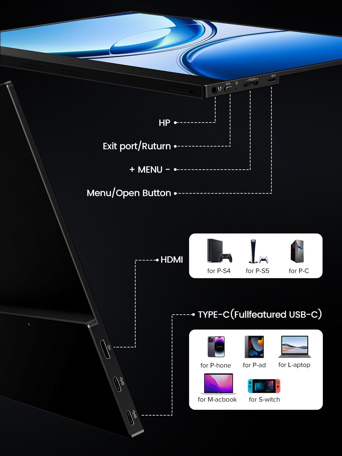 Thumbnail 6 de UPERFECT OLED Portable Monitor 4K 13,3 Zoll (3840 x 2160) – 150% sRGB, 500 Nits, 100.000:1 Kontrast