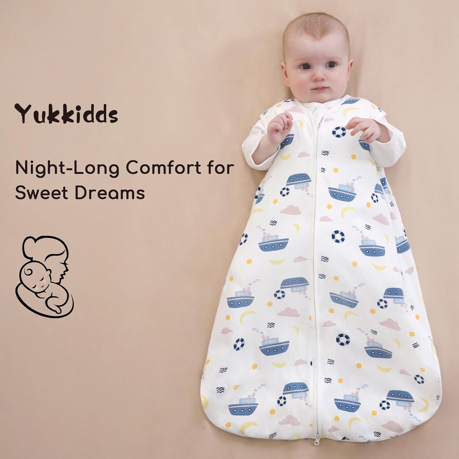 Detalle 2 de Yukkidds Baby Sleeping Bag 0.5 Tog – 100% Cotton, Lightweight Summer Sleep Sack (2-Pack, Blue) for 0–12 Months